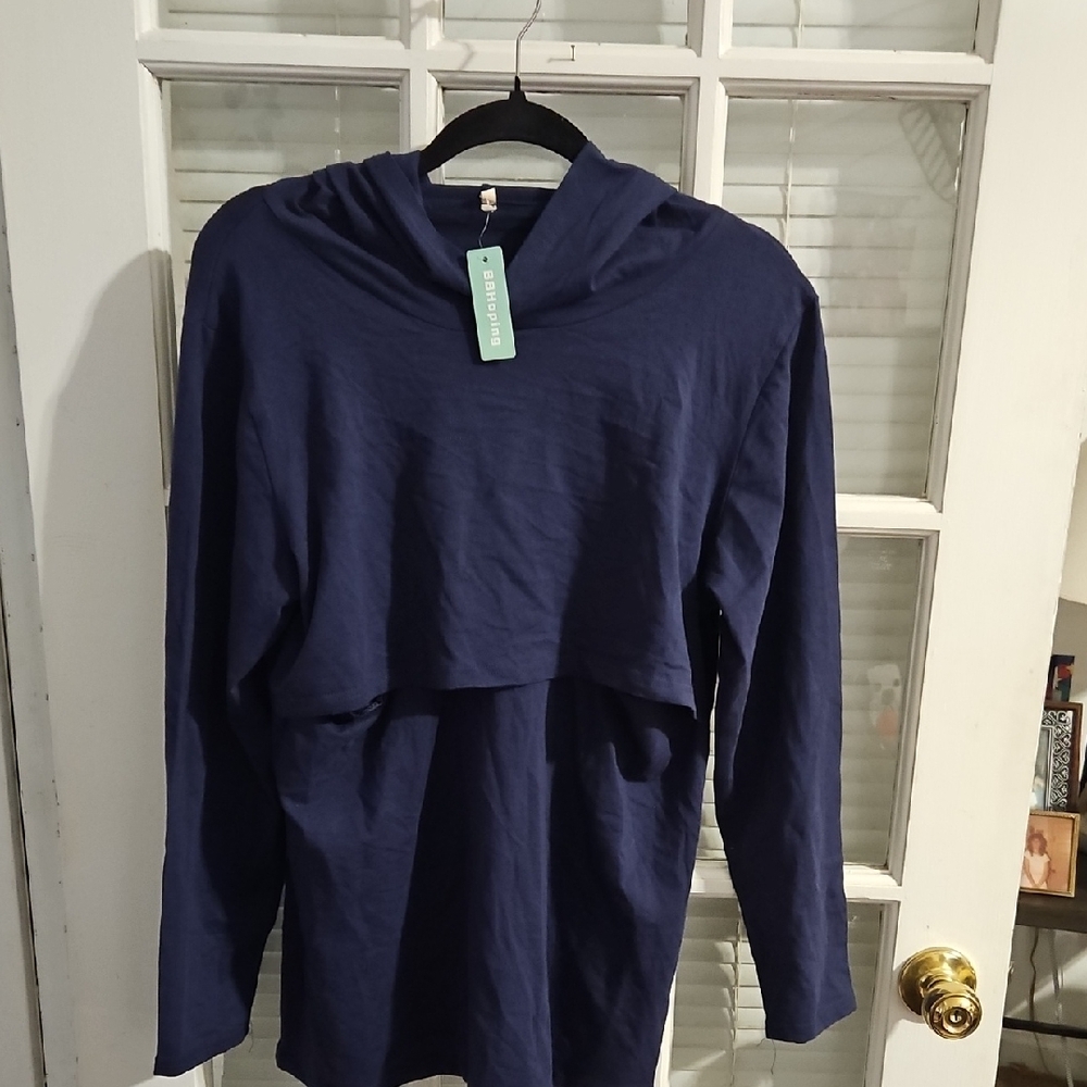 NWT Blue Long Sleeve Hooded Top. Sz Xl